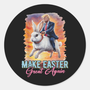 Donald Trump Riding Bunny maakt Pasen weer geweldi Ronde Sticker
