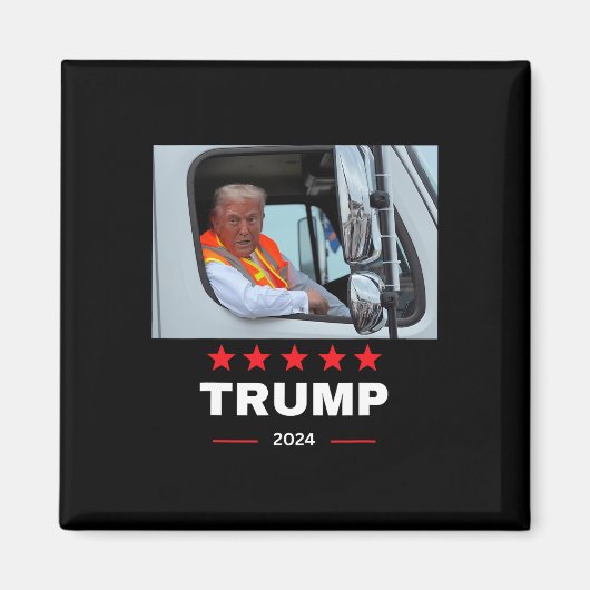 Donald Trump rijdt in vuilniswagen Magneet (Voorkant)