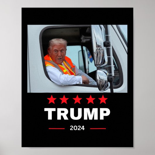 Donald Trump rijdt in vuilniswagen Poster (Voorkant)