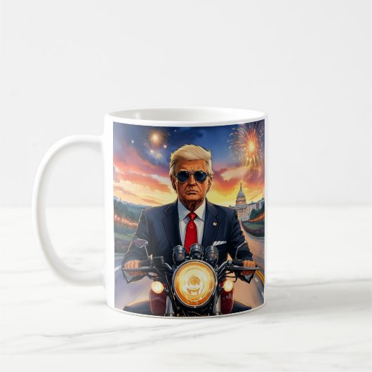 Donald Trump rijdt motorfiets US Capitol Vuurwerk Koffiemok (Links)