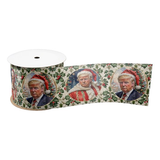 Donald Trump Santa Hat Kerstmis 3" Luxe Satijnen Lint (Spoel)