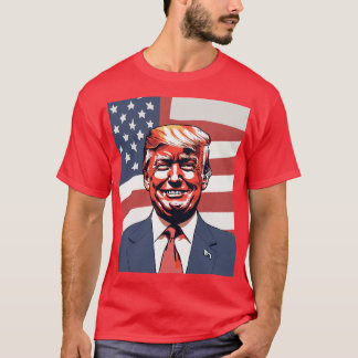 Donald Trump Sketch met subtiele glimlach en Ameri T-shirt