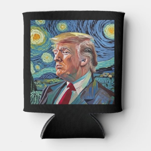 Donald Trump Sterrennacht Van Gogh Kunststijl 2024 Blikjeskoeler (Voorkant)