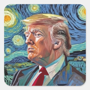 Donald Trump Sterrennacht Van Gogh Kunststijl 2024 Vierkante Sticker