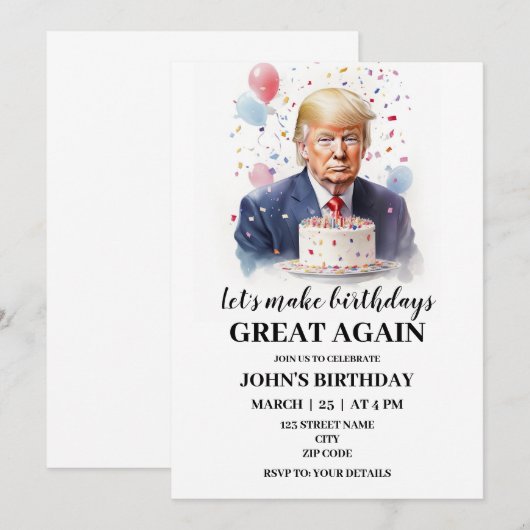 Donald Trump Thema Verjaardag uitnodiging (Voorkant / Achterkant)