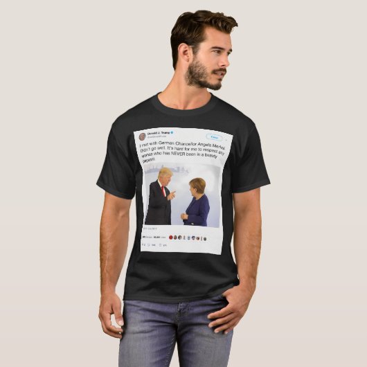 Donald Trump Tweet - Angela Merkel T-shirt (Voorkant volledig)