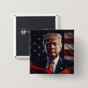 Donald Trump US President Witte Huis MAGA 2024 Vierkante Button 5,1 Cm