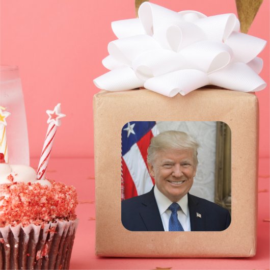 Donald Trump US President Witte Huis MAGA 2024 Vierkante Sticker (Feest)