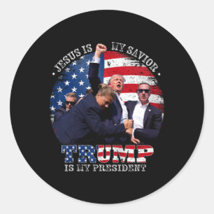 Donald Trump vecht tegen Jezus is mijn redder Trum Ronde Sticker