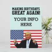 DONALD TRUMP VERJAARDAGSFEEST OP MAAT UITNODIGINGE KAART (Staand voorkant)