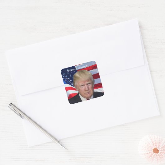 DONALD TRUMP VIERKANTE STICKER (Envelop)
