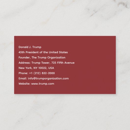 Donald Trump viert nieuwjaar in stijl Visitekaartje (Achterkant)