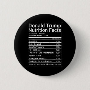 Donald Trump Voedingsfeiten - 1 President 2 Termij Ronde Button 5,7 Cm