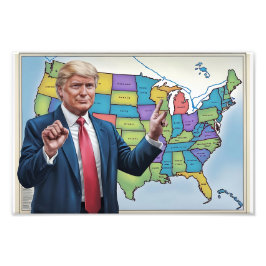 Donald Trump voor gewijzigde Amerikaanse kaart art Foto Afdruk