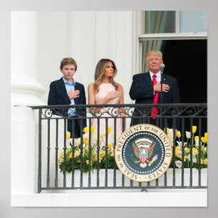 Donald Trump, W/Melania en Barron in het Witte Hui Poster