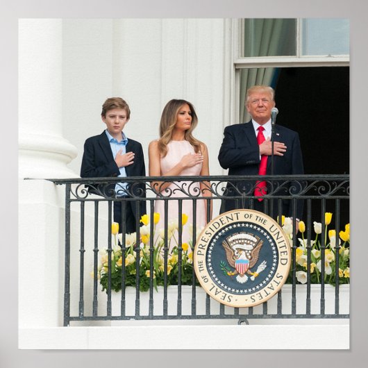 Donald Trump, W/Melania en Barron in het Witte Hui Poster (Voorkant)
