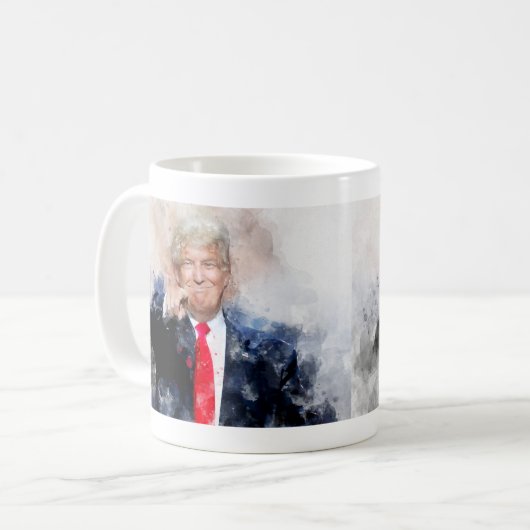 Donald Trump wijzend portret waterverf Koffiemok (Voorkant links)