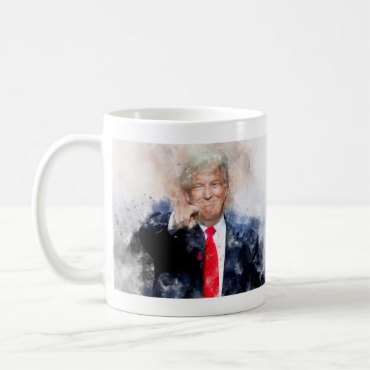 Donald Trump wijzend portret waterverf Koffiemok (Links)