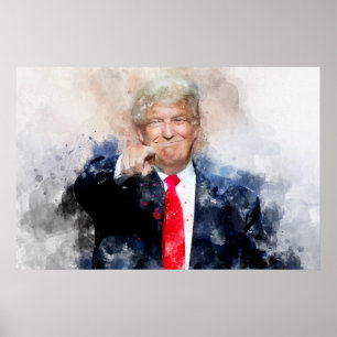 Donald Trump wijzend portret waterverf Poster
