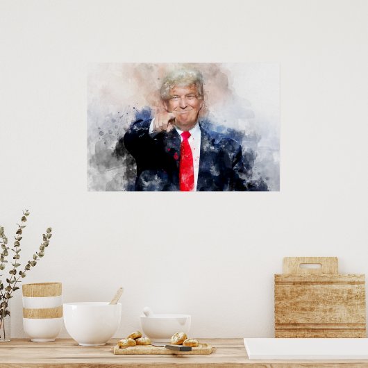 Donald Trump wijzend portret waterverf Poster (Keuken)