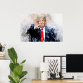 Donald Trump wijzend portret waterverf Poster (Thuiskantoor)