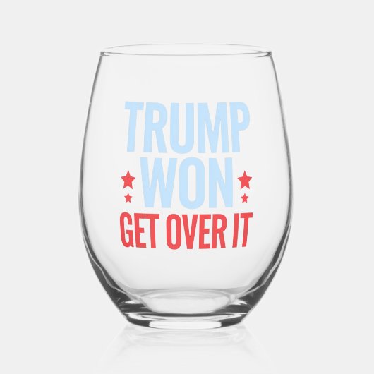 Donald Trump won Get Over It 2024 Trump won Wijnglas Zonder Voet (Achterkant)
