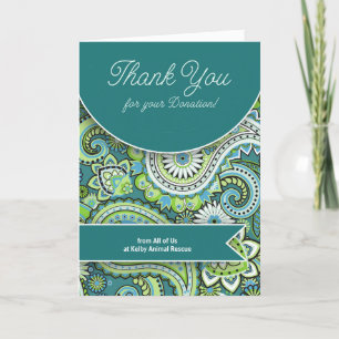 Donatie Blauwgroen Green Paisley Custom Bedankkaart