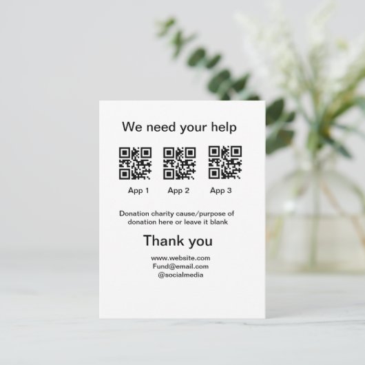 Donatie Collectie tip potje voeg je q r naam toe O Briefkaart (Staand voorkant)