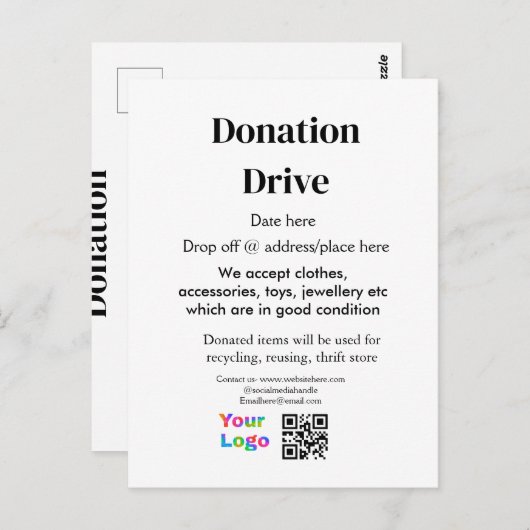 Donatie drive adres datum toevoegen Bedrijfsnaam l Briefkaart (Voorkant / Achterkant)