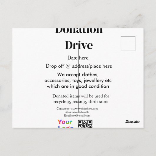 Donatie drive adres datum toevoegen Bedrijfsnaam l Briefkaart (Achterkant)