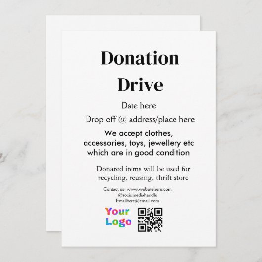 Donatie drive adres datum toevoegen Bedrijfsnaam l Feestdagenkaart (Voorkant / Achterkant)