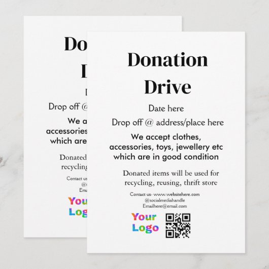 Donatie drive adres datum toevoegen Bedrijfsnaam l Kaart (Voorkant / Achterkant)