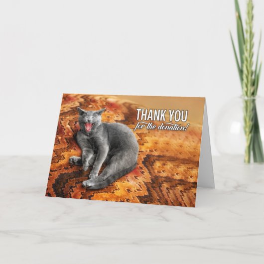 Donatie grijze kat op een pilotendonor bedankkaart (Voorkant)