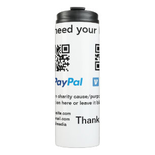 Donatieverzameling fooi potje voeg je q r naam toe thermosbeker