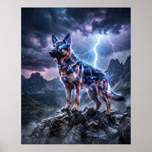 Donder Duitse Herdershond Bliksem Kunst Poster (Voorkant)