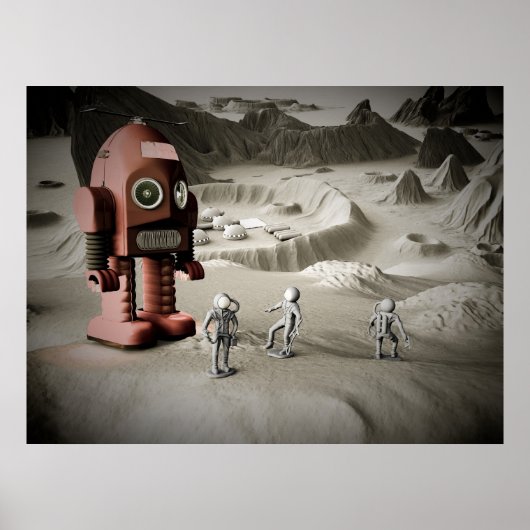 Donder Robot en Speelgoed spacemen Retro gestyleer Poster (Voorkant)
