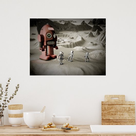 Donder Robot en Speelgoed spacemen Retro gestyleer Poster (Keuken)