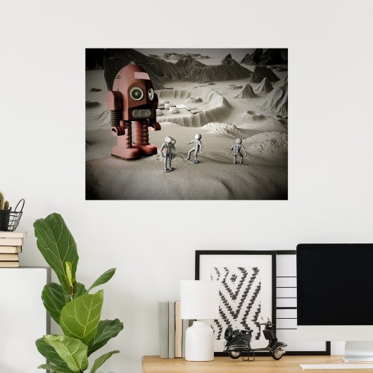 Donder Robot en Speelgoed spacemen Retro gestyleer Poster (Thuiskantoor)