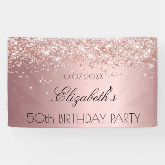 Donderdag bloeiende roze roze roos goud glitsstof spandoek (Horizontaal)