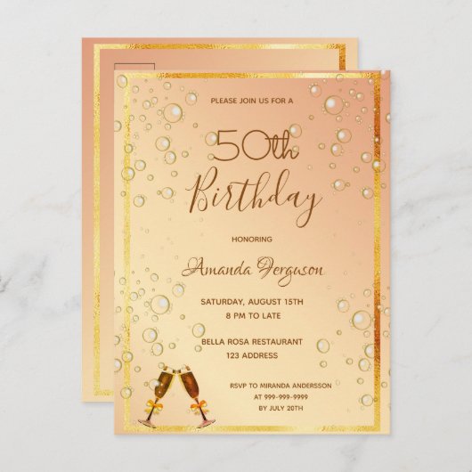 Donderdag uitnodiging gouden zeepbellen (Voorkant / Achterkant)