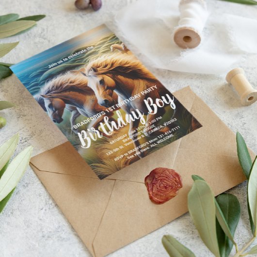 Donderende Hoeven: Een Kudde Paarden in Beweging Briefkaart