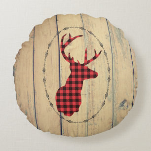 Donderkop met Antlers op Faux Wood Rond Kussen