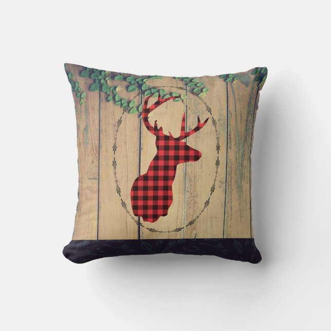 Donderkop met Antlers - Red Pset Rustic Kussen (Voorkant)