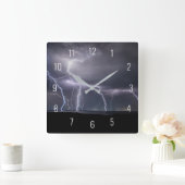 Donderstorm bliksem Storm zwart/Paars Vierkante Klok (Huis)