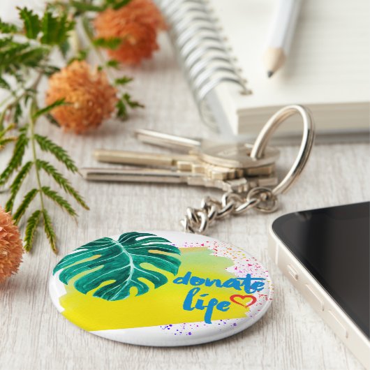Doneer het Leven Tropische Gele Waterverf Sleutelhanger (Zijkant)