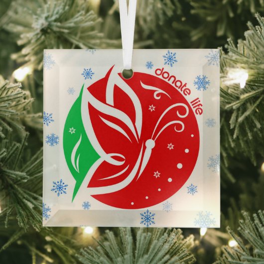 Doneer Life Butterfly Donor Awareness Christmas Glas Ornament (Insitu)