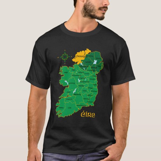 Donegal Ierland County Kaart Eire Irish Travel T-shirt (Voorkant)