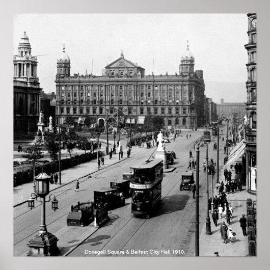 Donegall Square, Belfast Stadhuis 1910 N. Ierland Poster (Voorkant)