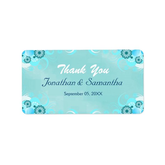 Donk Aqua Blue Blauwgroen Floral Medium Wedding Fa Etiket (Voorkant)