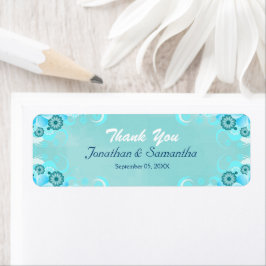 Donk Aqua Blue Blauwgroen Floral Small Wedding Fav Etiket